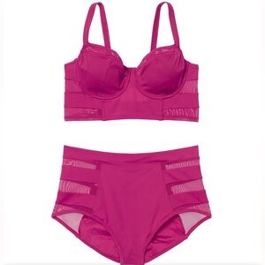 Adore Me Daeny Balconette Bikini Set Pink Mesh High Waisted 40D L NWT